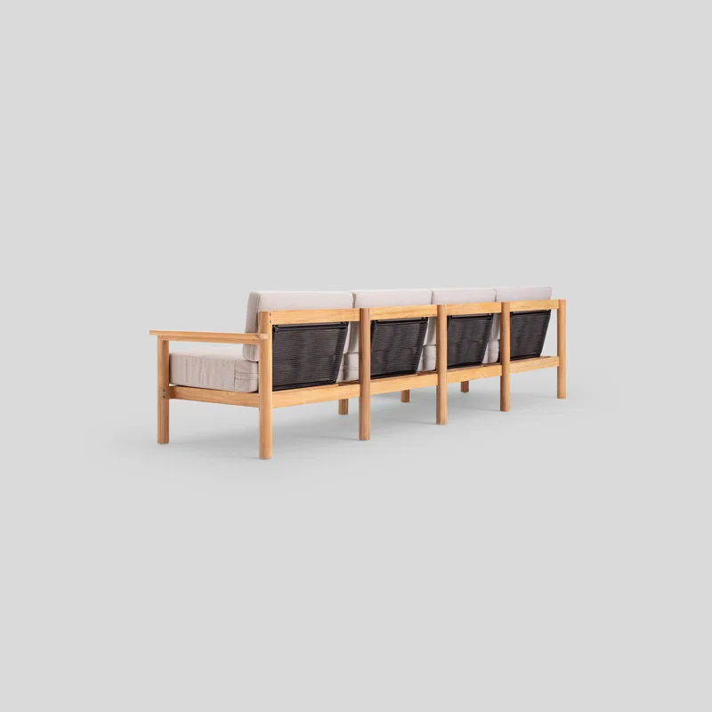 Haven 5-Piece Teak Outdoor Sectional with Sunbrella Cushions and Wooden Armrest