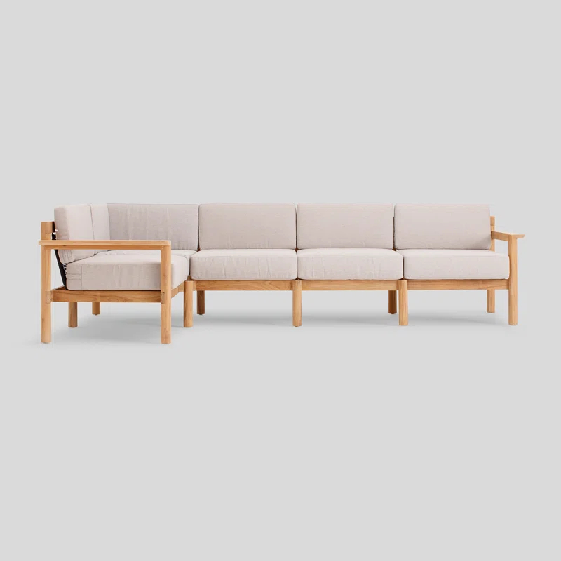 Haven 5-Piece Teak Outdoor Sectional with Sunbrella Cushions and Wooden Armrest