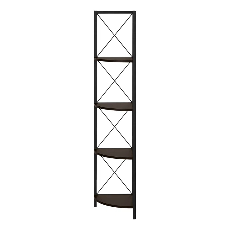 Bookshelf, Bookcase, Etagere, Corner, 4 Tier, 60"H, Office, Bedroom, Metal, Laminate