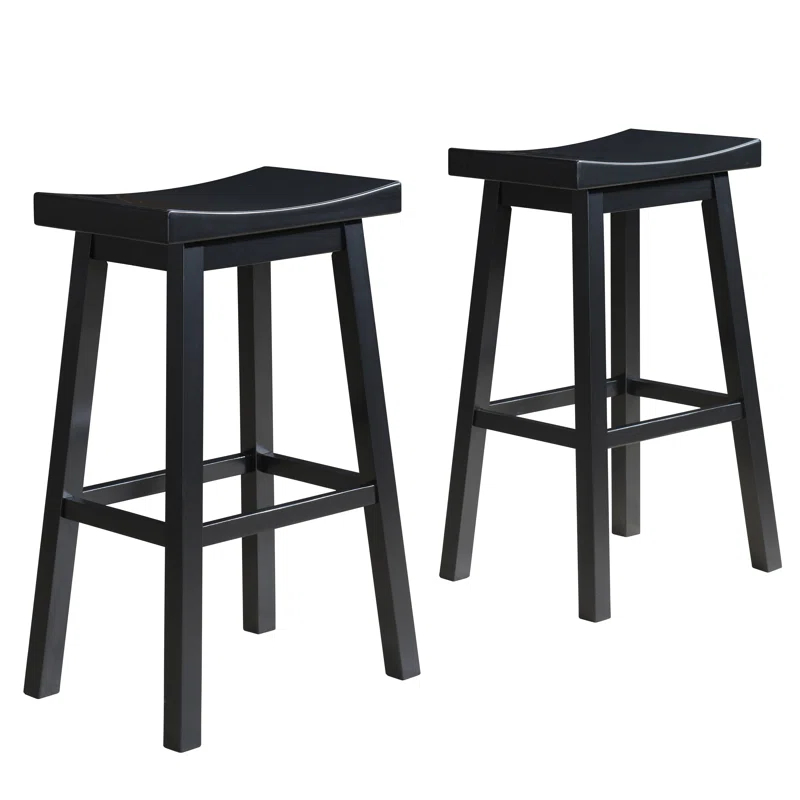 LuXeo Lakewood Solid Wood Saddle Barstool (Set of 2)