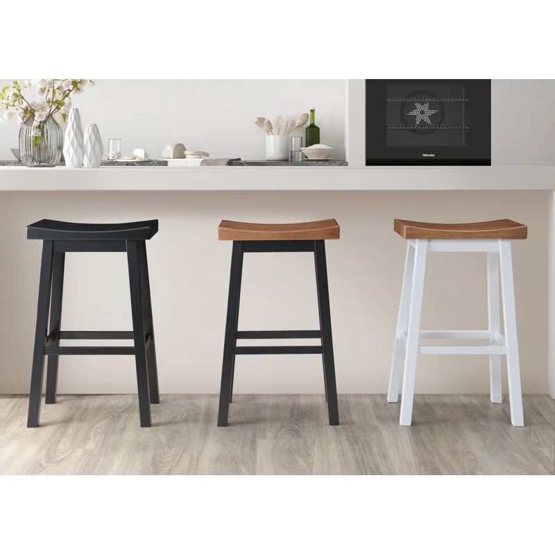 LuXeo LuXeo Lakewood Solid Wood Saddle Barstool (Set of 2)