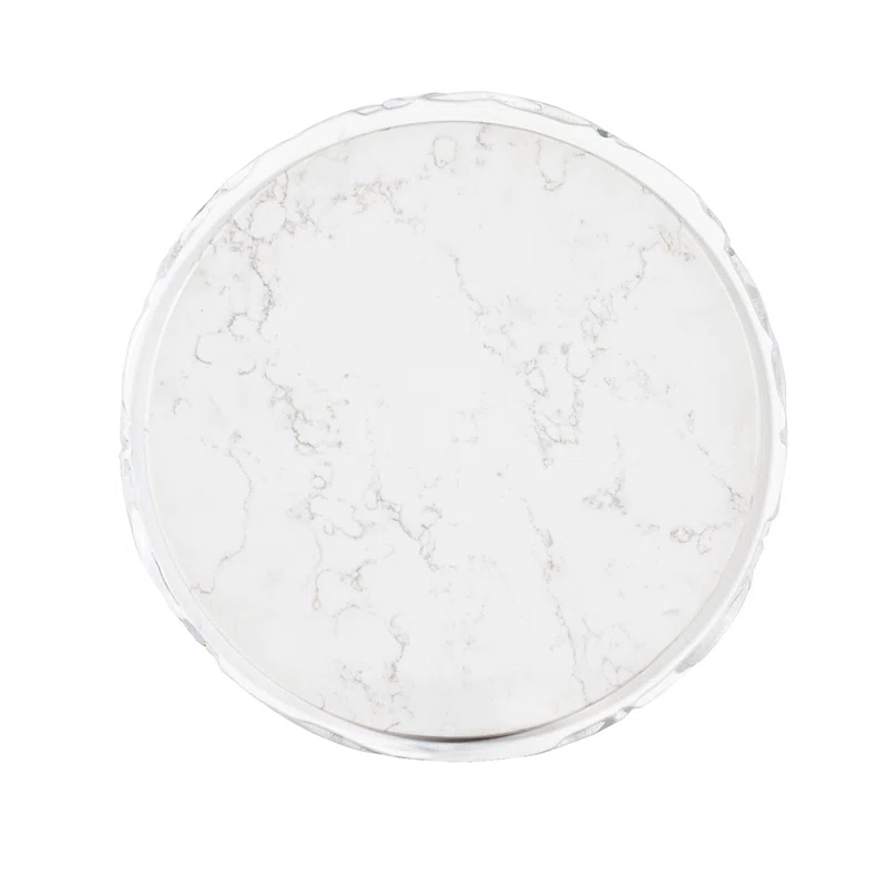 White and Gold Round Resin and Quartz End Table