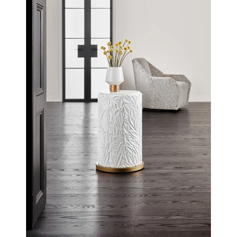 White and Gold Round Resin and Quartz End Table