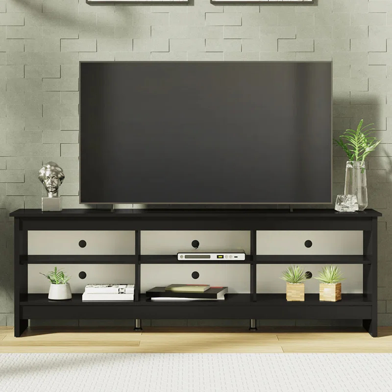 Ebern Designs Media Console TV Stand Entertainment Center with 6 Shelves and Cable Management for 65, 75 Inch Television Living Room and Bedroom Modern Wooden