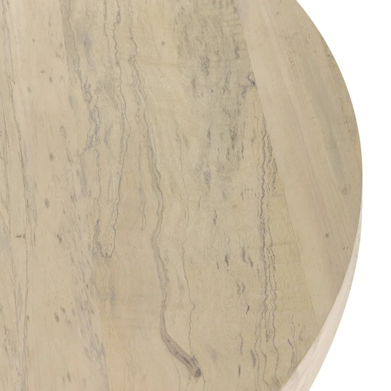 Bleached Wood Round Pedestal Coffee Table