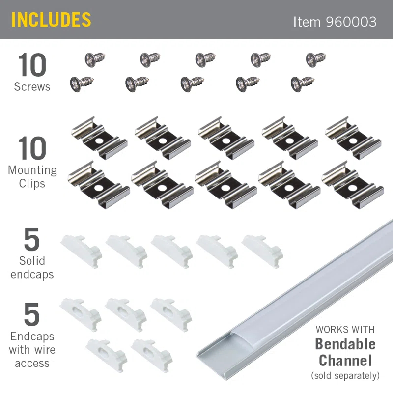Accessory Packs for LED Tape Light Mounting Channels, Bendable, White