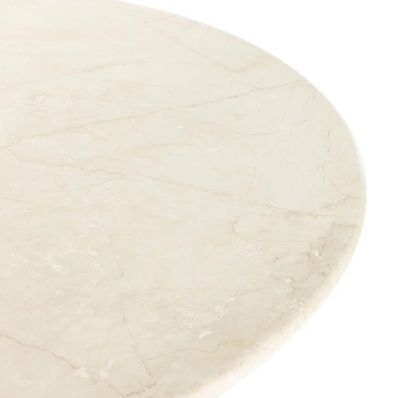Cream Marble and Iron Round Pedestal Dining Table