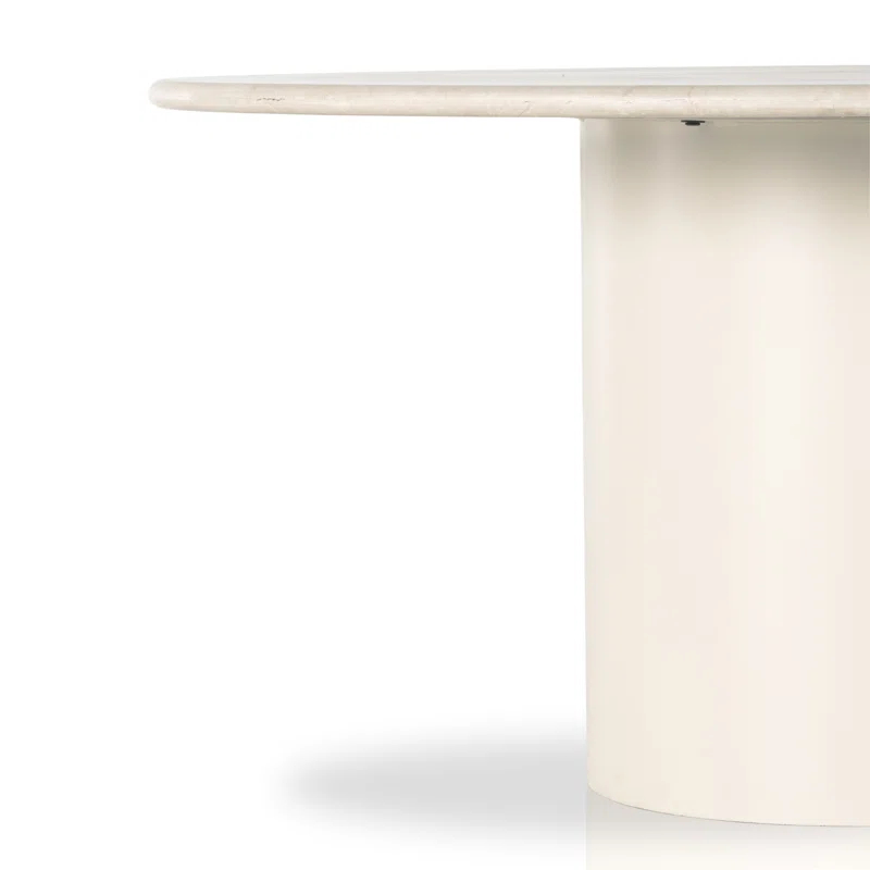 Cream Marble and Iron Round Pedestal Dining Table