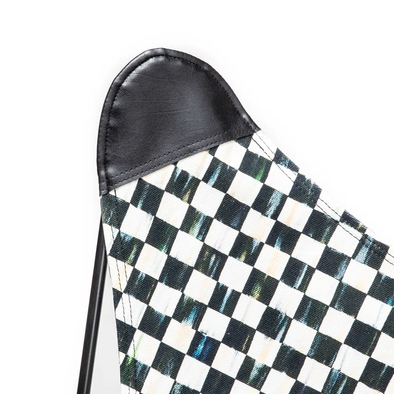 Black and White Faux Leather Butterfly Chair with Metal Frame