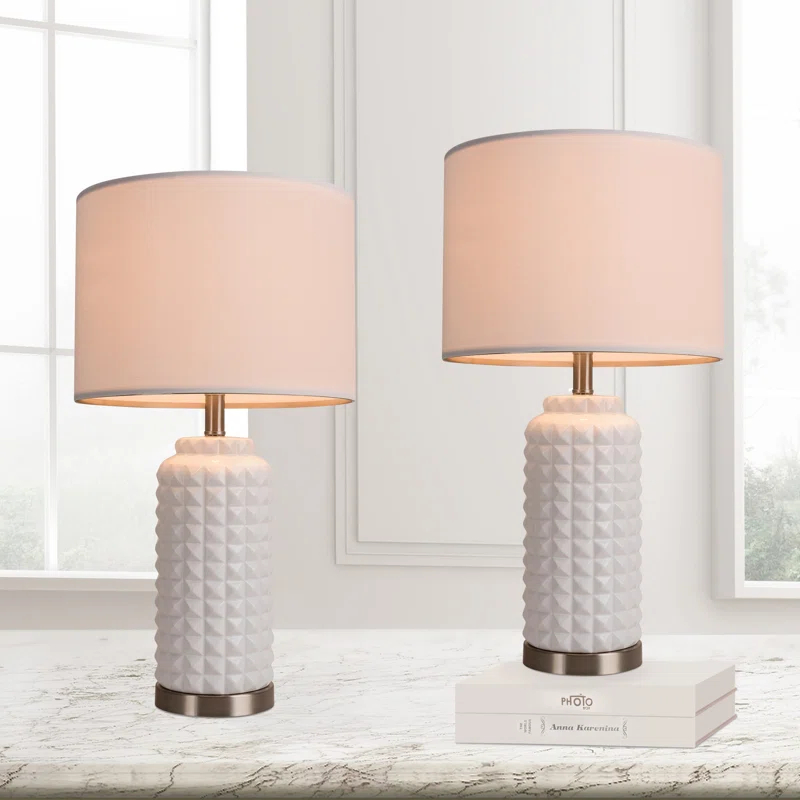 SIMPOL HOME SIMPOL HOME 25 in. Ceramic Table Lamp with Natural White Linen Shade (Set of 2)