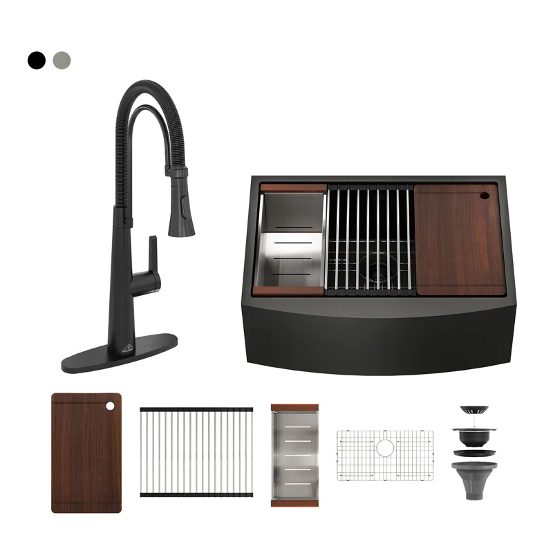 30" L x 22" W Apron Farmhouse Kitchen Sink with Faucet Included