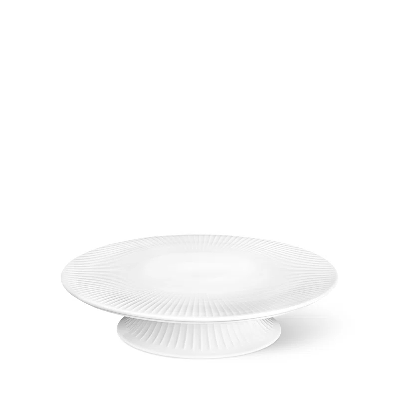 Elegant White Ceramic Ribbed 11.8" Round Cake Stand