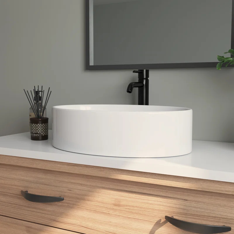 DeerValley 19.7'' x 14'' White Oval Vitreous China Vessel Bathroom Sink
