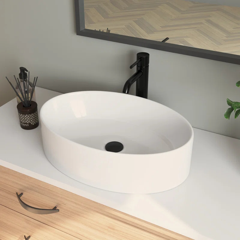 DeerValley 19.7'' x 14'' White Oval Vitreous China Vessel Bathroom Sink