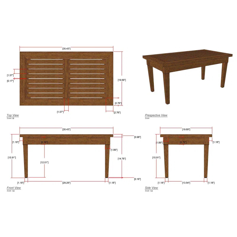 Outdoor Rectangular Brown Teak Coffee Table