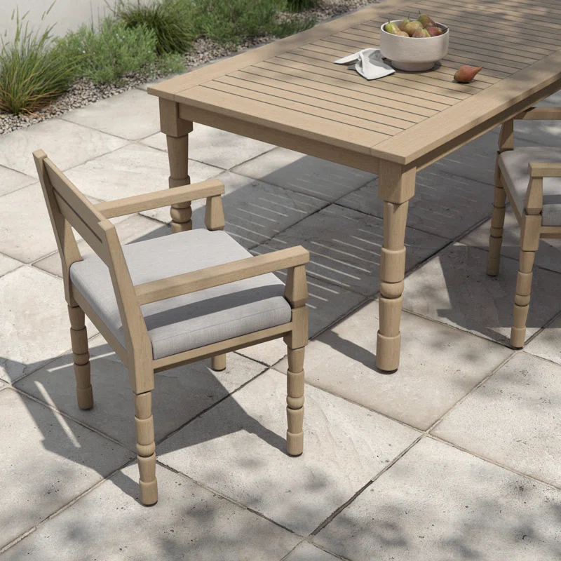 Stone Gray Teak Outdoor Dining Chair with Cushion