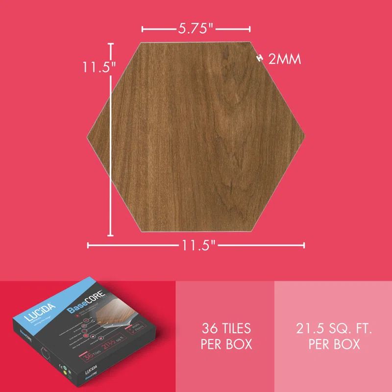 BaseCore HEX 12mil x 5.75" W Peel and Stick Vinyl Plank Flooring