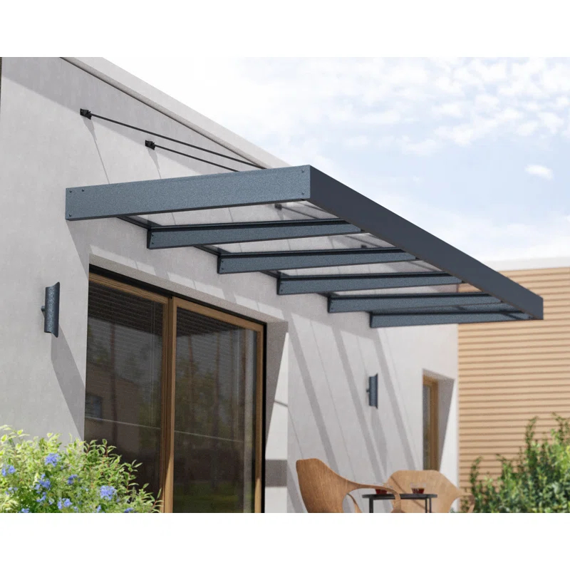 Palram - Canopia Sophia 4' 7" D Acrylic Clear/Gray Stationary Slope Door and Window Awning