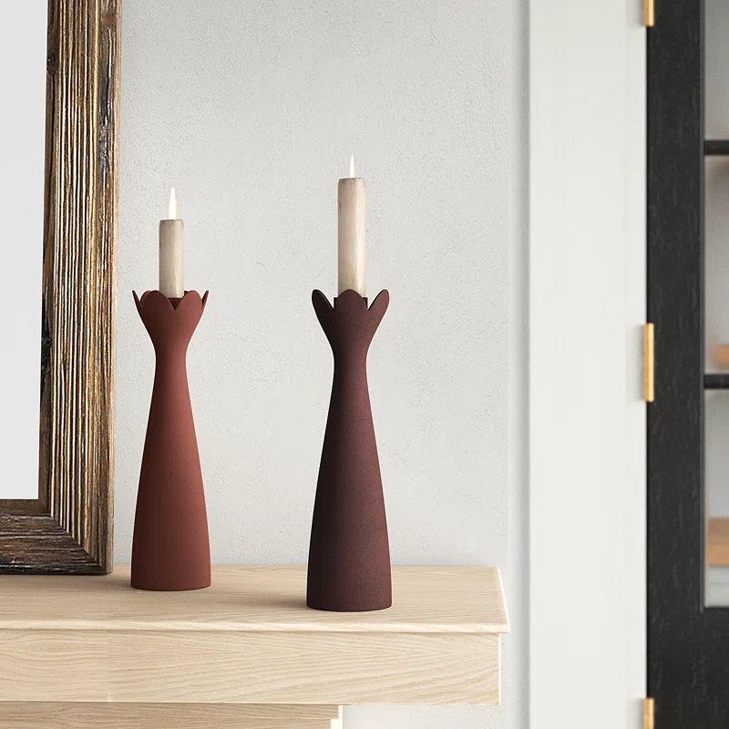 2 Piece Aluminum Tabletop Candlestick Set