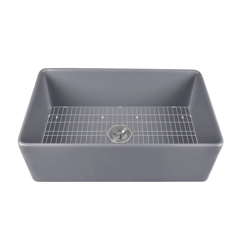 Grove 33" L X 18" W Rectangular Single Bowl Fireclay Farmhouse Kitchen Sink with Grid and Strainer