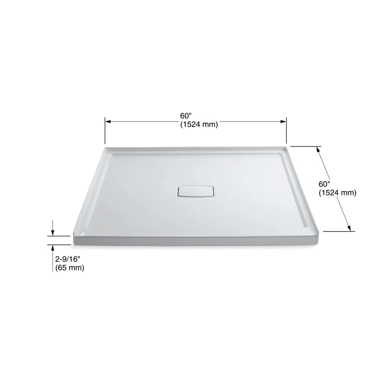 Archer® 60" x 60" Single Threshold Acrylic Alcove Shower Base, Center Drain