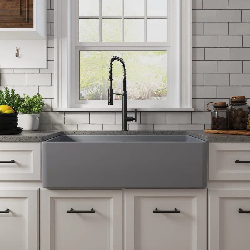 Grove 33" L X 18" W Rectangular Single Bowl Fireclay Farmhouse Kitchen Sink with Grid and Strainer