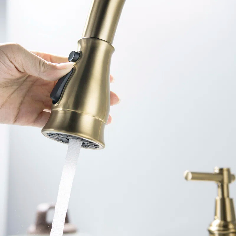 17.32" Bridge Kitchen Faucet with Pull Down Sprayer, Bridge Faucet for Kitchen Sink 3 Holes