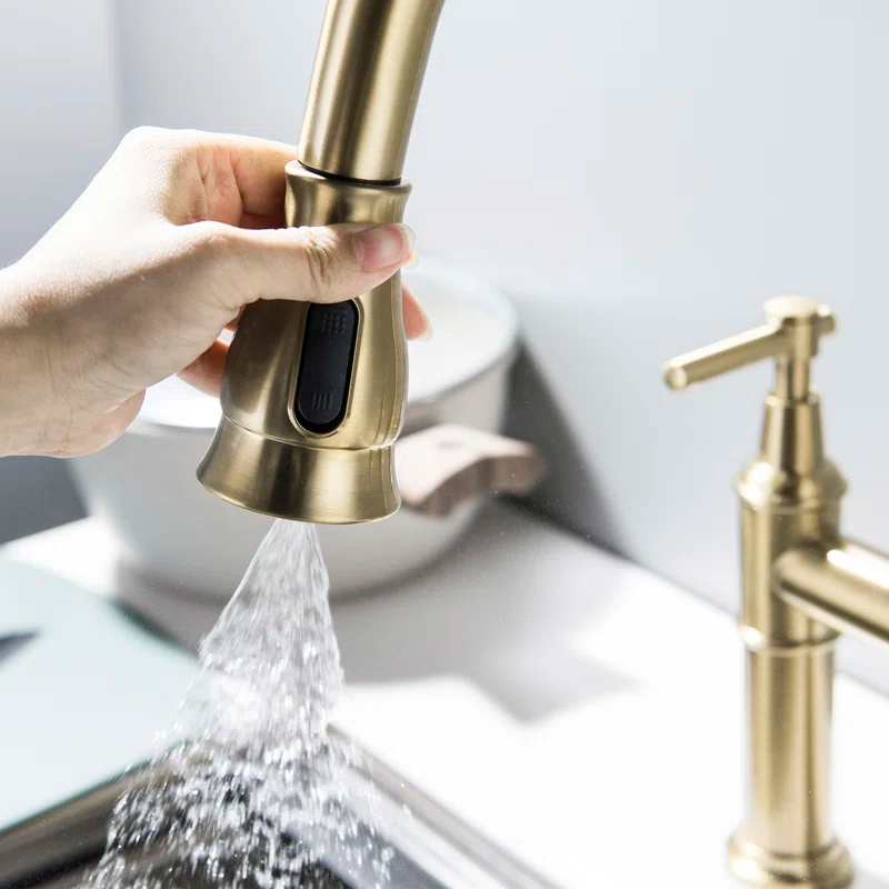 17.32" Bridge Kitchen Faucet with Pull Down Sprayer, Bridge Faucet for Kitchen Sink 3 Holes