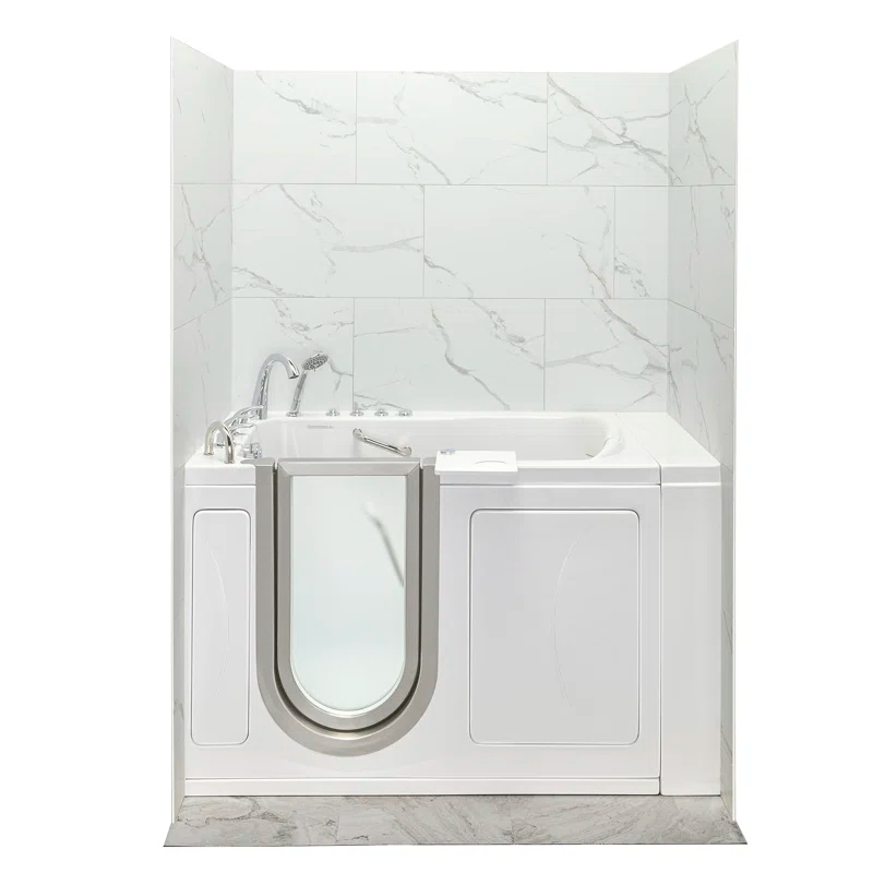 Royal 32"x52" Acrylic Air and Hydro Massage Walk-In Bathtub, FastFill Faucet, Carrara Wall Surround