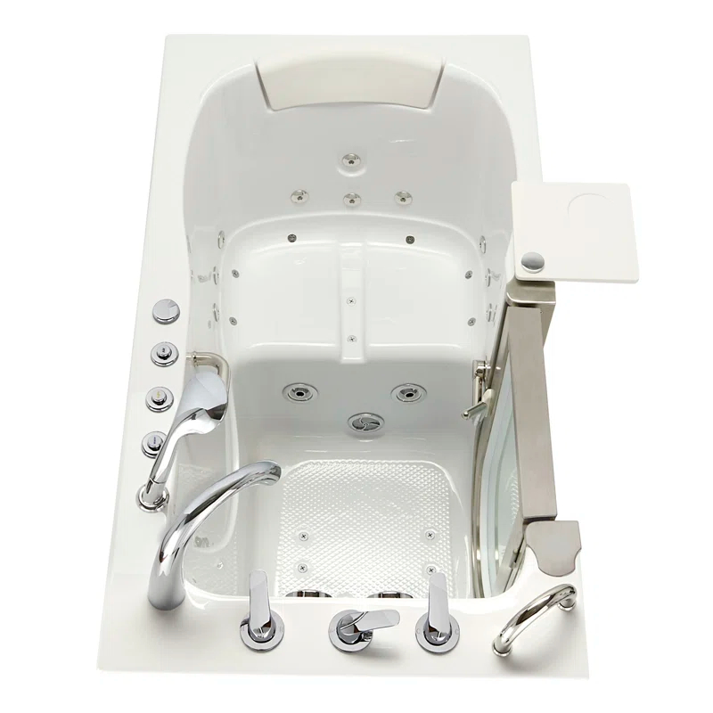 Royal 32"x52" Acrylic Air and Hydro Massage Walk-In Bathtub, FastFill Faucet, Carrara Wall Surround