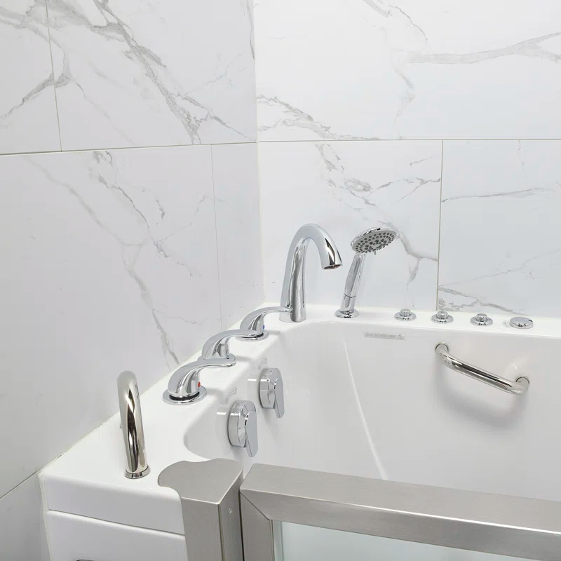 Royal 32"x52" Acrylic Air and Hydro Massage Walk-In Bathtub, FastFill Faucet, Carrara Wall Surround