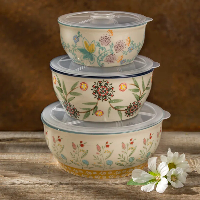 Ella 3 Piece Stoneware Storage Bowls Set with Lids