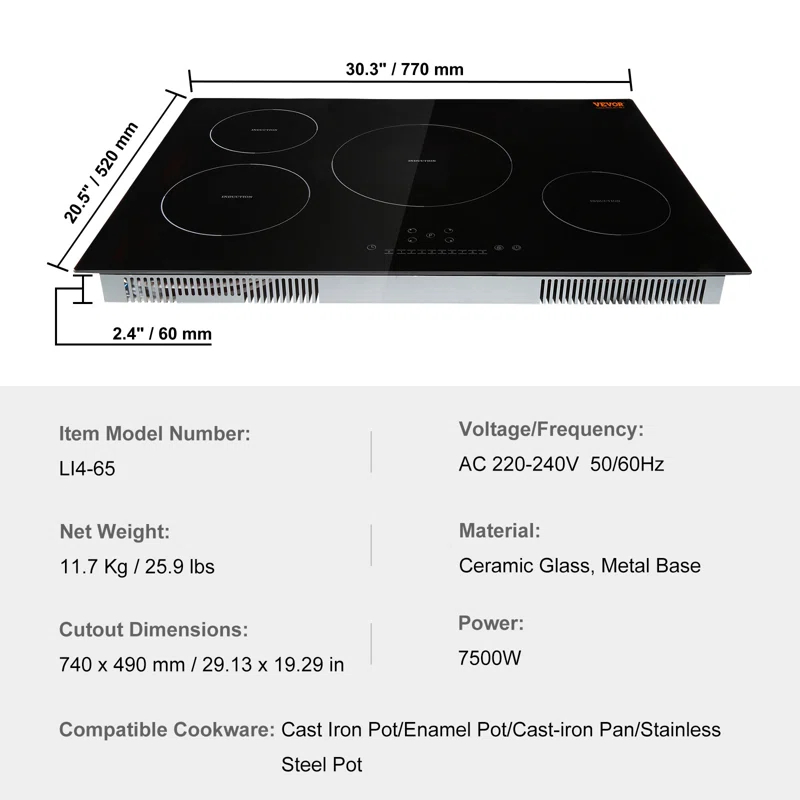 VEVOR 30" 4 Burner Induction Cooktop