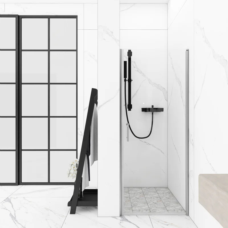 30'' - W x 72'' H Pivot Door Semi-Frameless Shower Door with