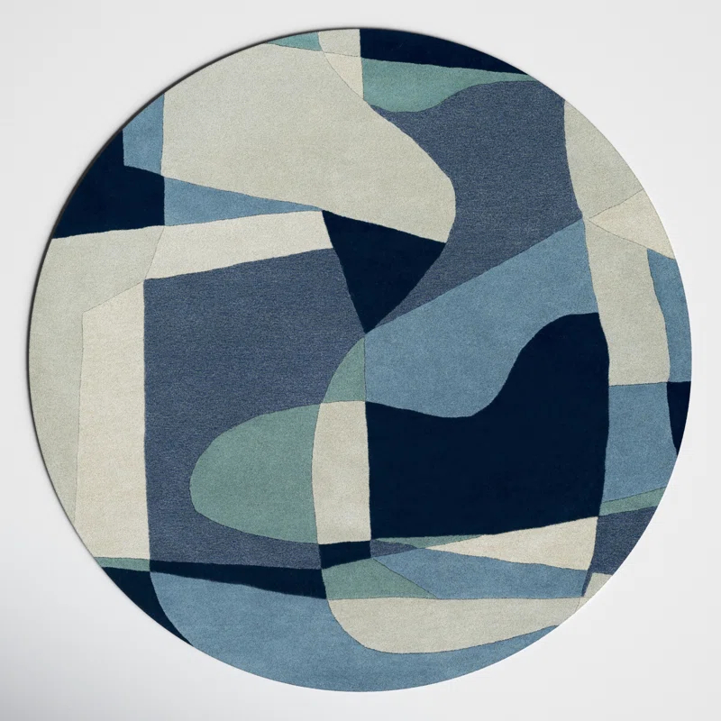 Gaye Geometric Handmade Tufted Wool Teal/Navy/Beige Area Rug