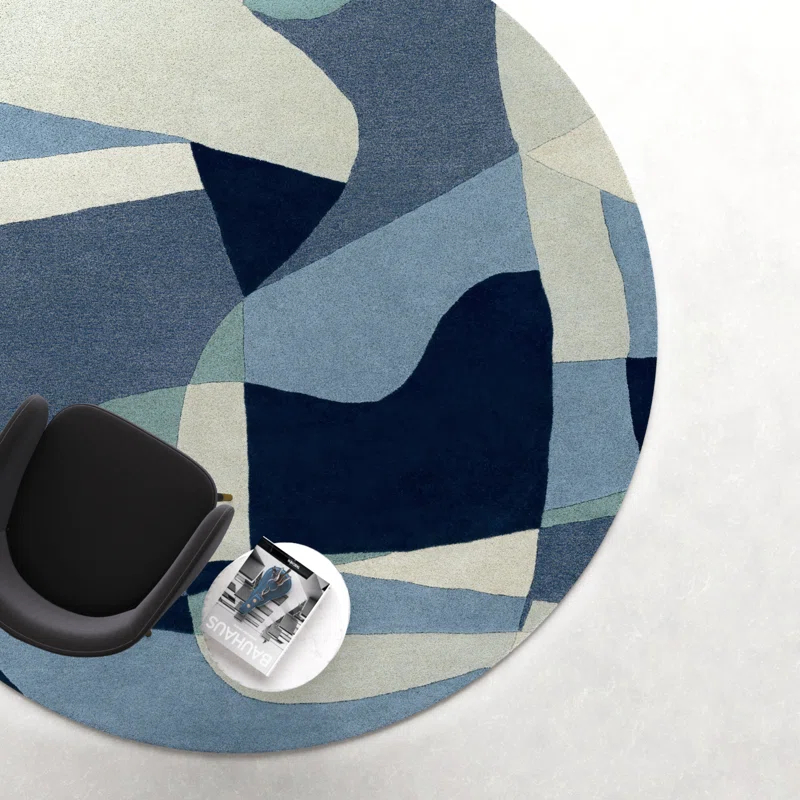 Gaye Geometric Handmade Tufted Wool Teal/Navy/Beige Area Rug