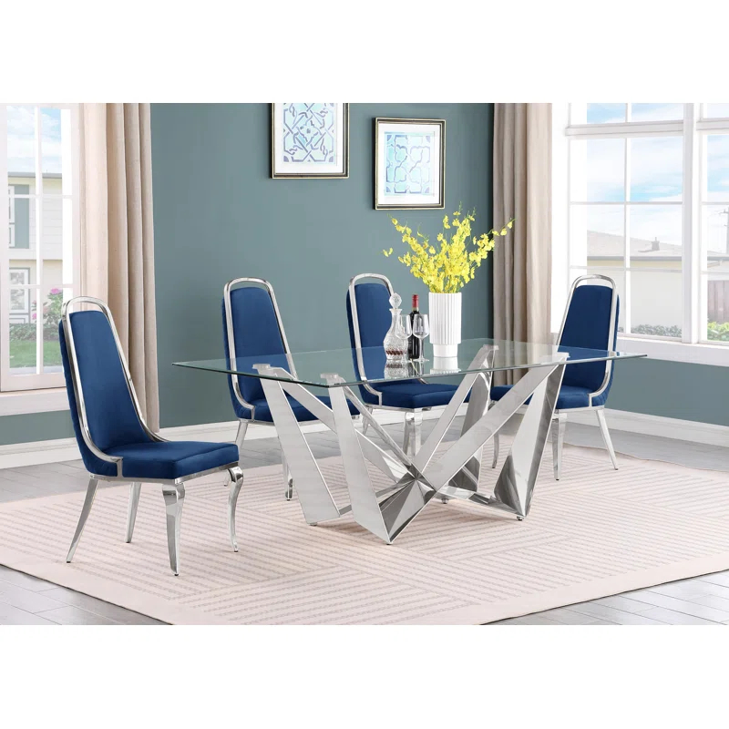 Keori Glass Top Double Pedestal Dining Set