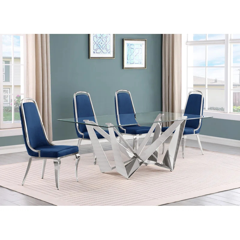 Keori Glass Top Double Pedestal Dining Set