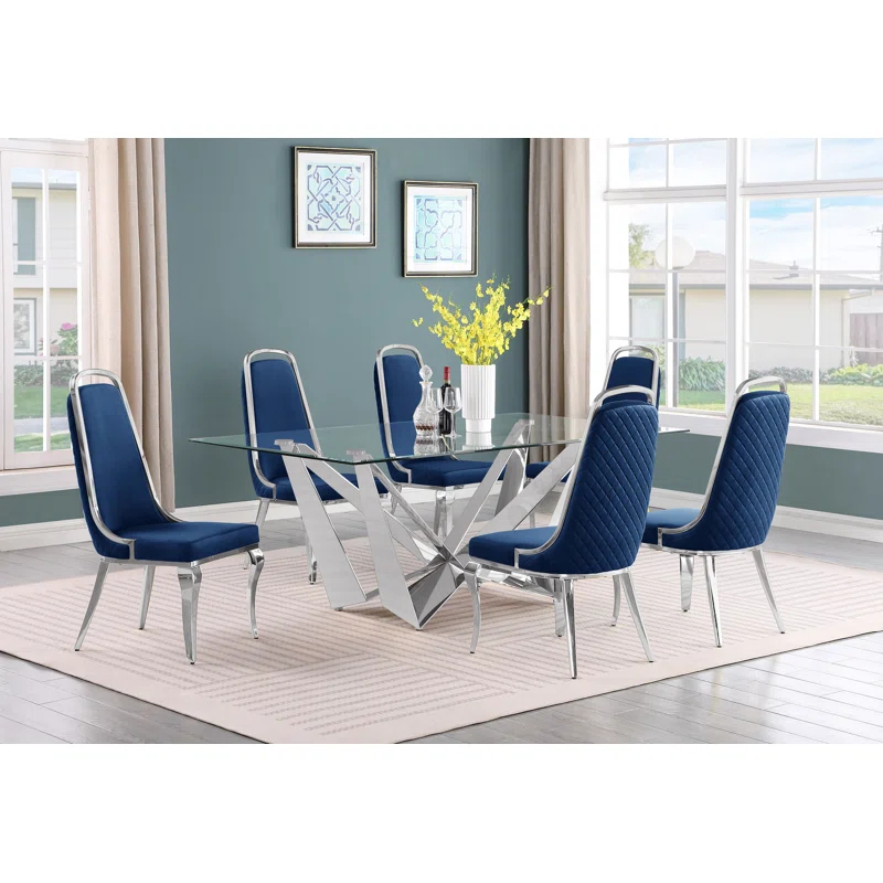Keori Glass Top Double Pedestal Dining Set