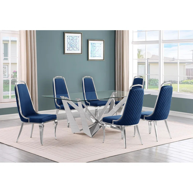 Keori Glass Top Double Pedestal Dining Set