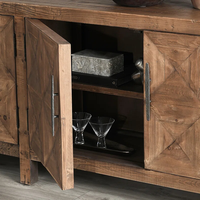 103.5'' Beige Pine Transitional Sideboard with Iron Hardware