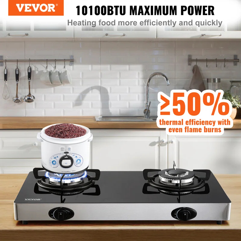 VEVOR 24" Black Natural Gas 2 Burner Cooktop