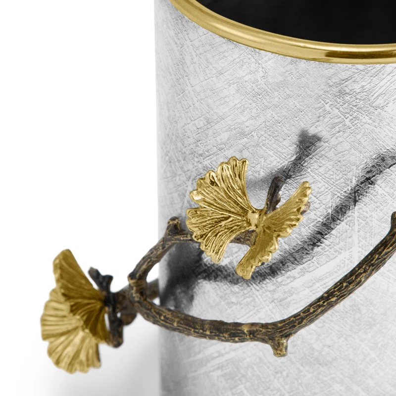 Silver and Gold Stainless Steel Utensil Holder with Brass Accents