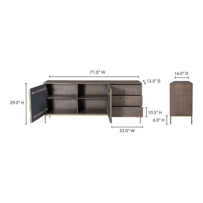 Moe's Home Collection Corolla Wood Sideboard with Iron Base in Gray
