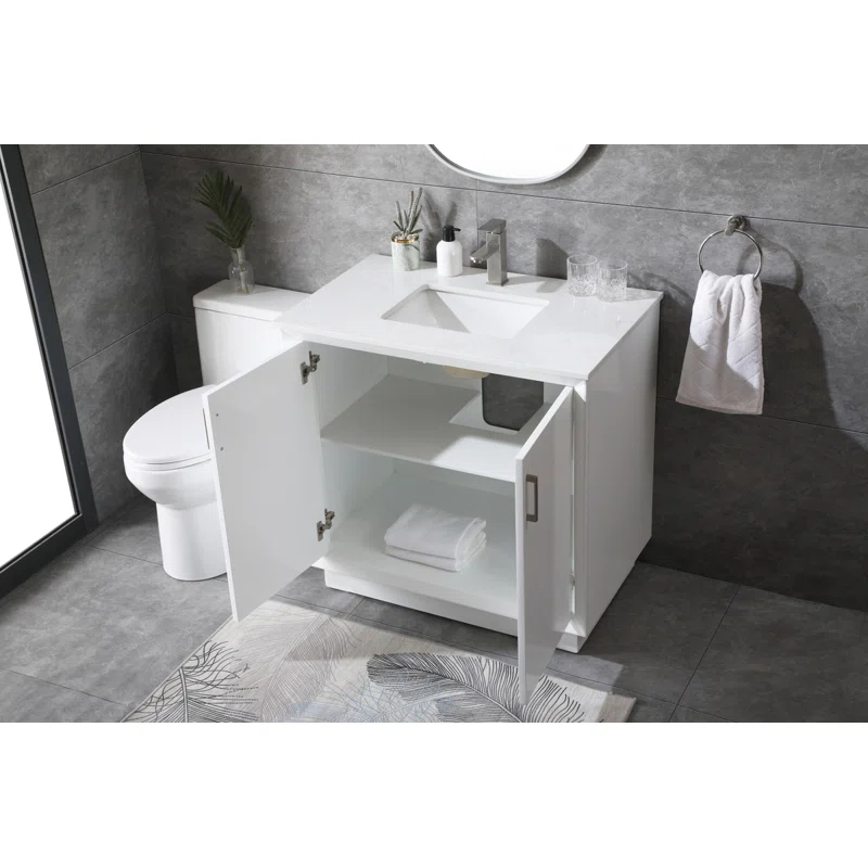 Hayes 36'' Single Bathroom Vanity with Engineered Marble Top