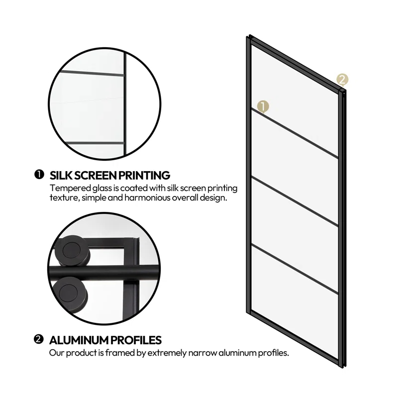 Losar 60" W x 78" H Rectangle Single Sliding Shower Enclosure in Matte Black
