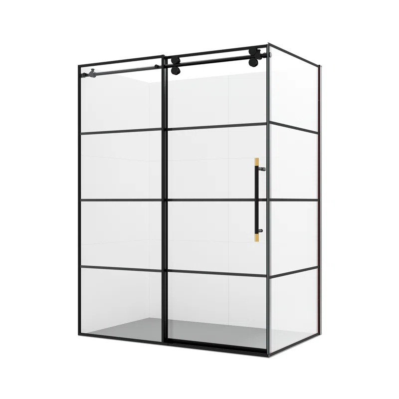 Losar 60" W x 78" H Rectangle Single Sliding Shower Enclosure in Matte Black