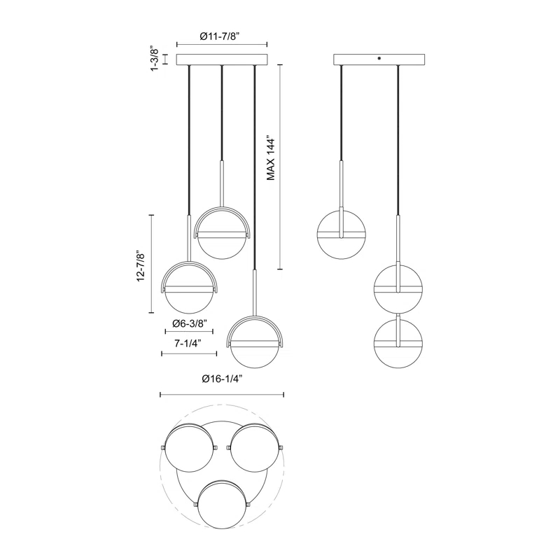 Globo 3 - Light Brushed Gold LED Cluster Pendant