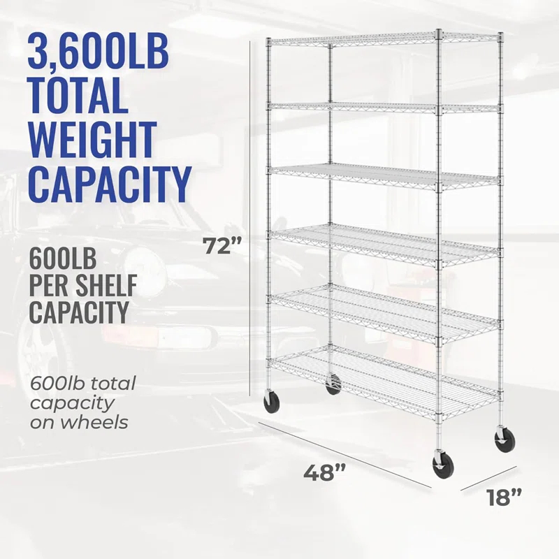 WFX Utility™ SafeRacks 6 Tiered Storage Shelves w/Heavy Duty Steel Wire Shelving Unit, Silver