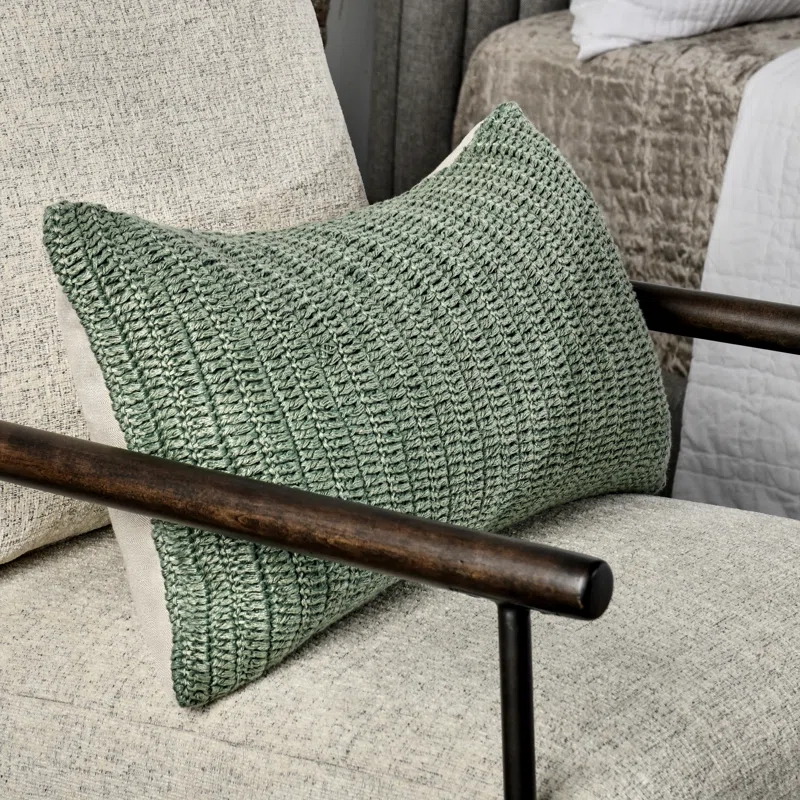 Sagebrush Green Knitted Linen Throw Pillow, 14"x26"